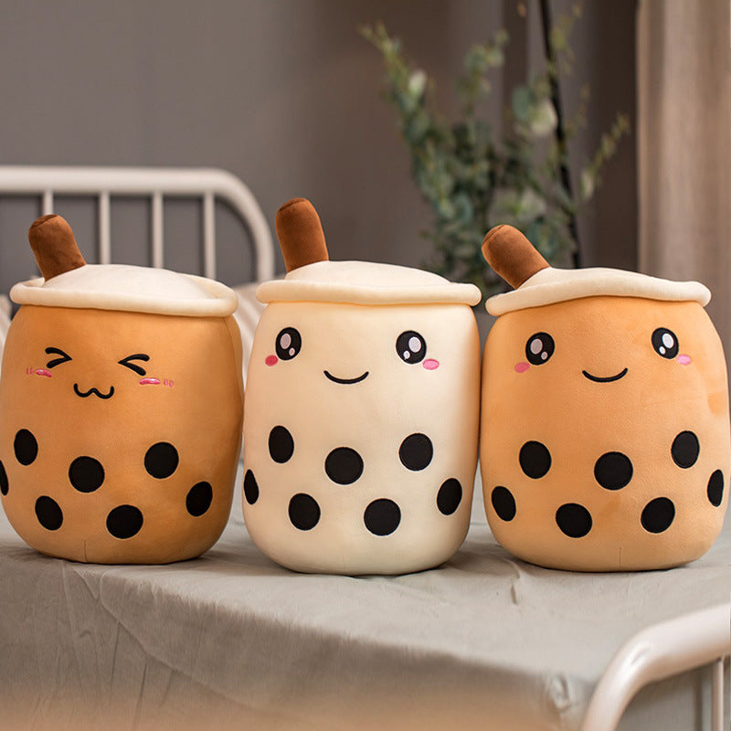 Peluche de boisson aux fruits, mignonne, douce, fraise, lait, thé, tasse de thé Boba, jouet bulle de thé, oreiller, coussin, cadeau pour enfants