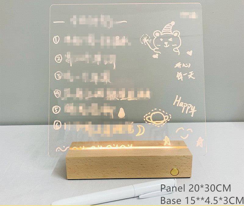 Petit tableau blanc effaçable de message de tableau de note acrylique lumineux transparent