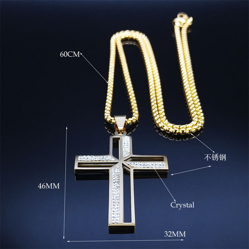 Collar de acero inoxidable con colgante elegante de diamantes estilo Hip Hop callejero