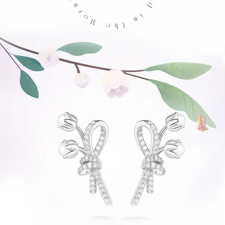 Pendientes de perlas con diseño de moda minoritaria para mujer Linglan Bouquet