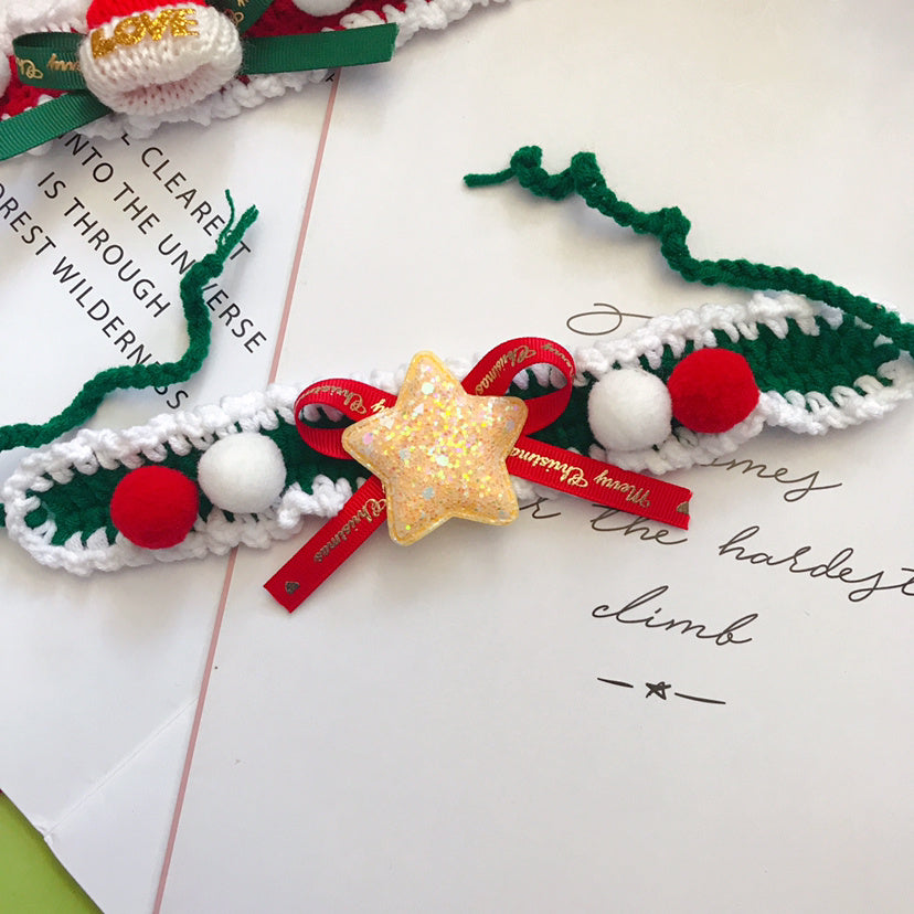 Collar de lana para mascotas Collar tejido a mano Accesorios navideños para mascotas