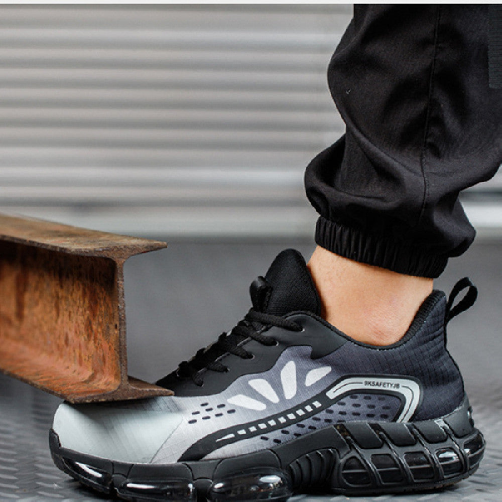 Chaussures de sécurité de travail fines Flyknit, résistantes à l'usure, Anti-écrasement et Anti-pénétration, respirantes et absorbant les chocs