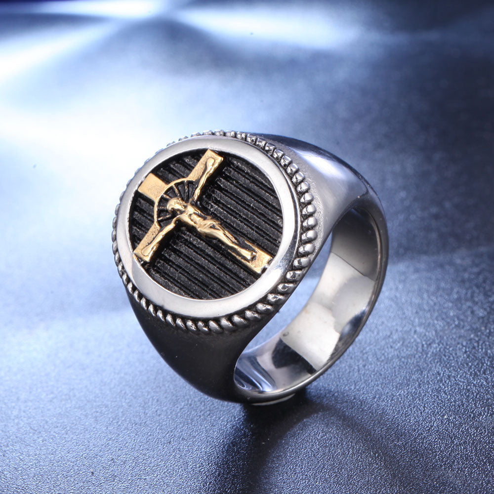 Bague croix de Jésus au design simple pour hommes