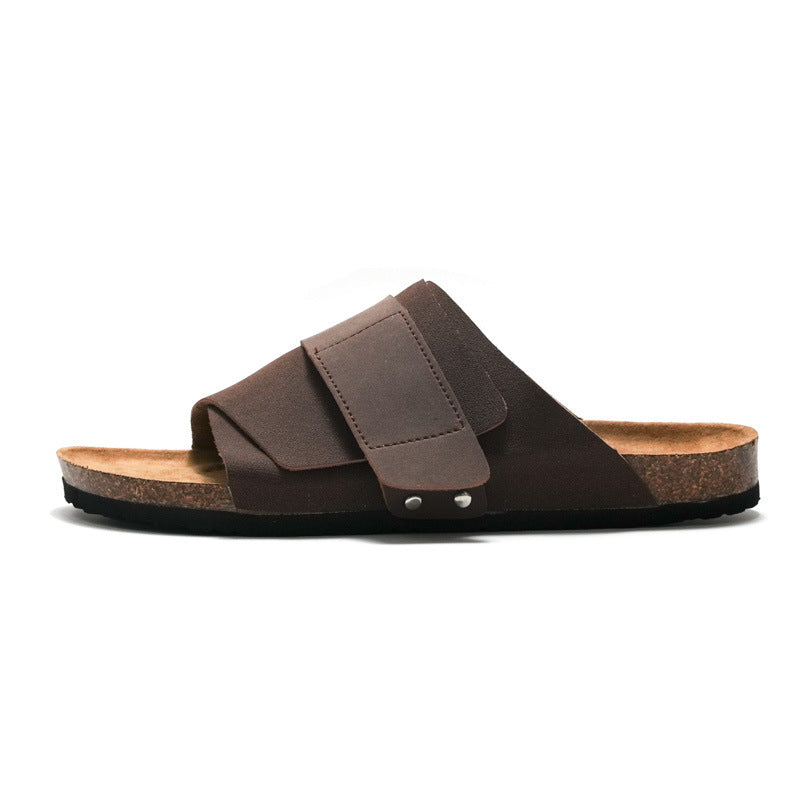 Couple Beach Wear Sandales en liège avec surface en cuir
