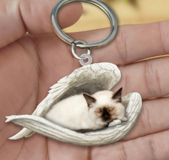 New Unique Dogs And Cats Sleeping Angel Pendant Car Key Ring