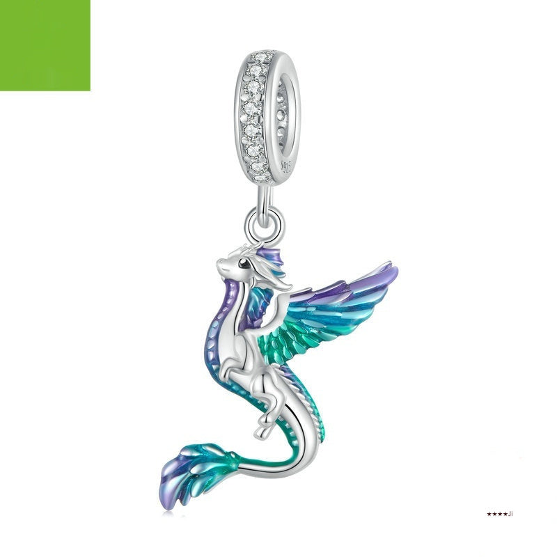 Dégradé goutte d'huile exquis Phoenix Bracelet à bricoler soi-même collier pendentif aile intelligente S925 argent perlé
