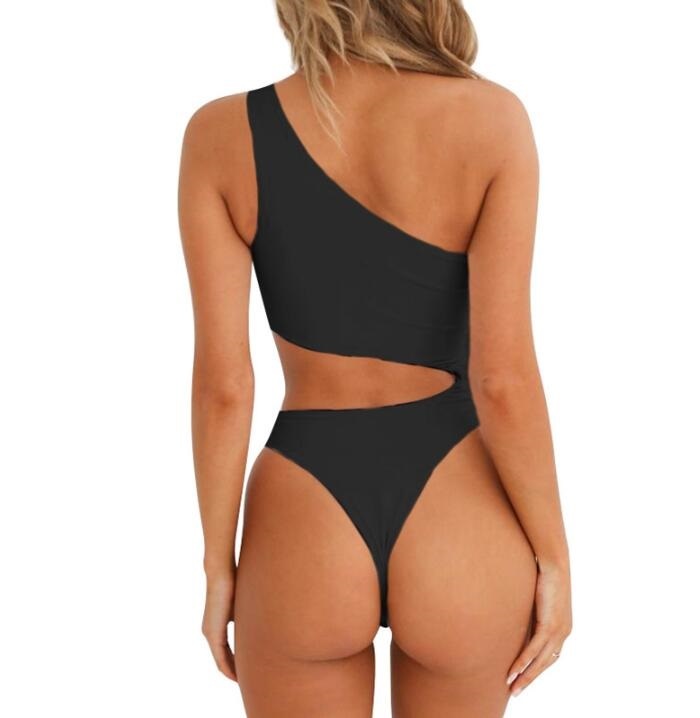 New hollow irregular waist single shoulder solid color wrapped chest bikini one-piece swimsuit female