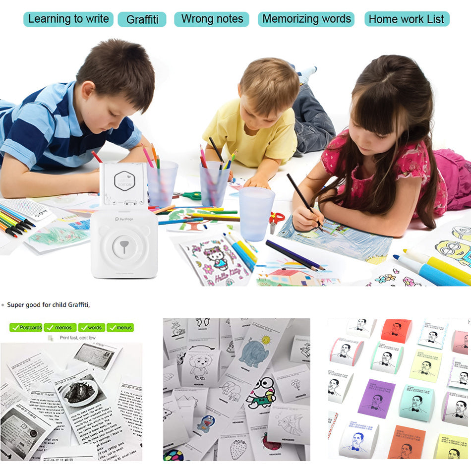 Mini impresora térmica inalámbrica Bliuetooth, impresora de etiquetas adhesivas de papel