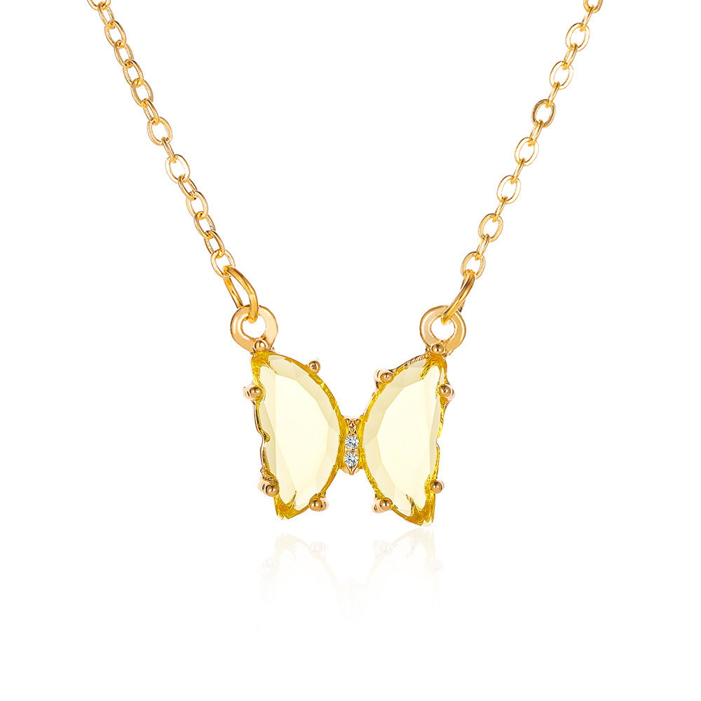 Internet Celebrity Ins Style Glass Crystal Butterfly Necklace