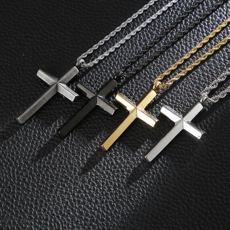 Pendentif croix galvanisé, collier créatif en acier titane et fleurs de chanvre, chaîne