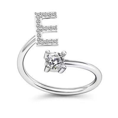 Female Stylish Adjustable Zircon 26 Letters Ring