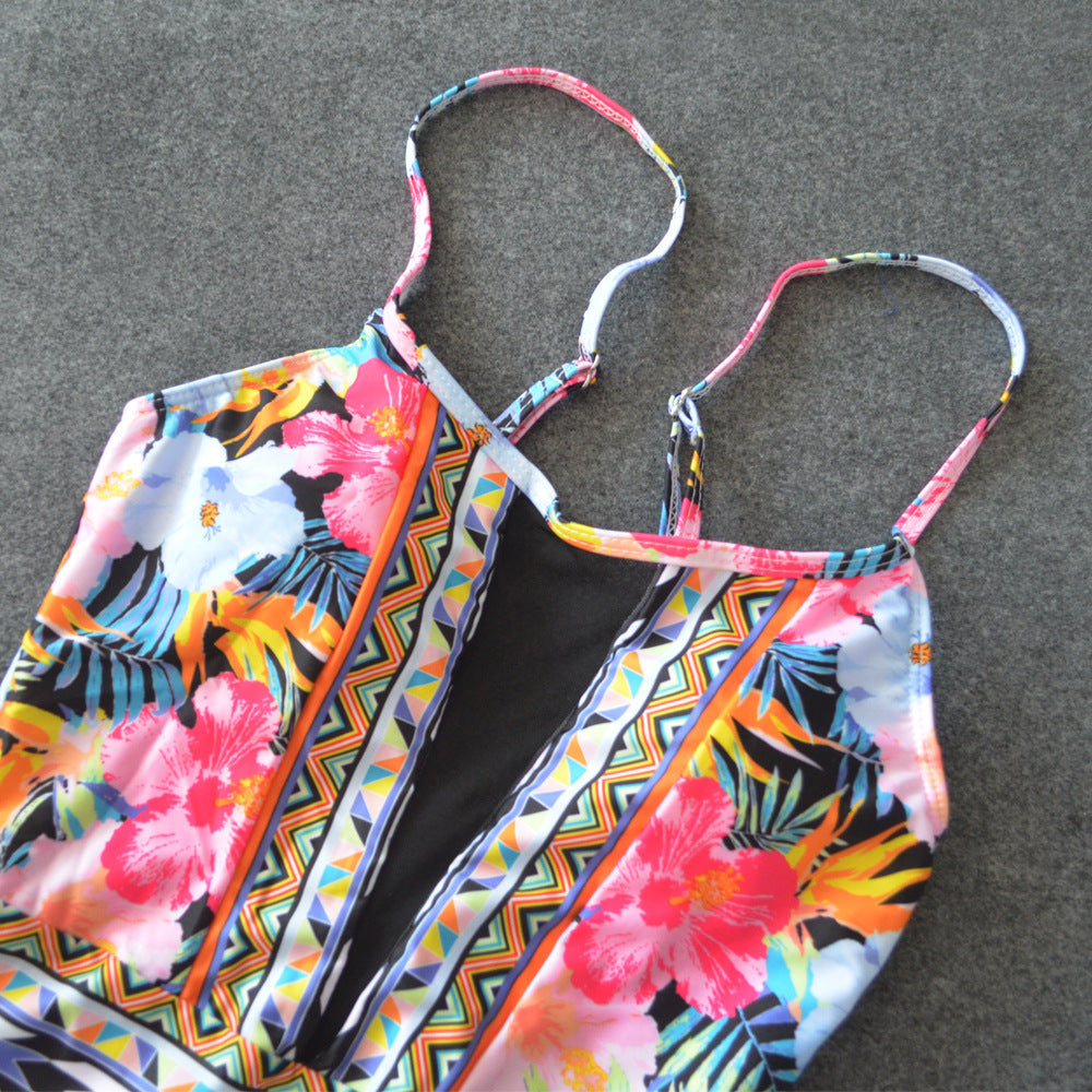 Maillot de bain une pièce en maille, Sexy, coupe haute, motif Floral, Patchwork, Bikini, maillots de bain femmes 