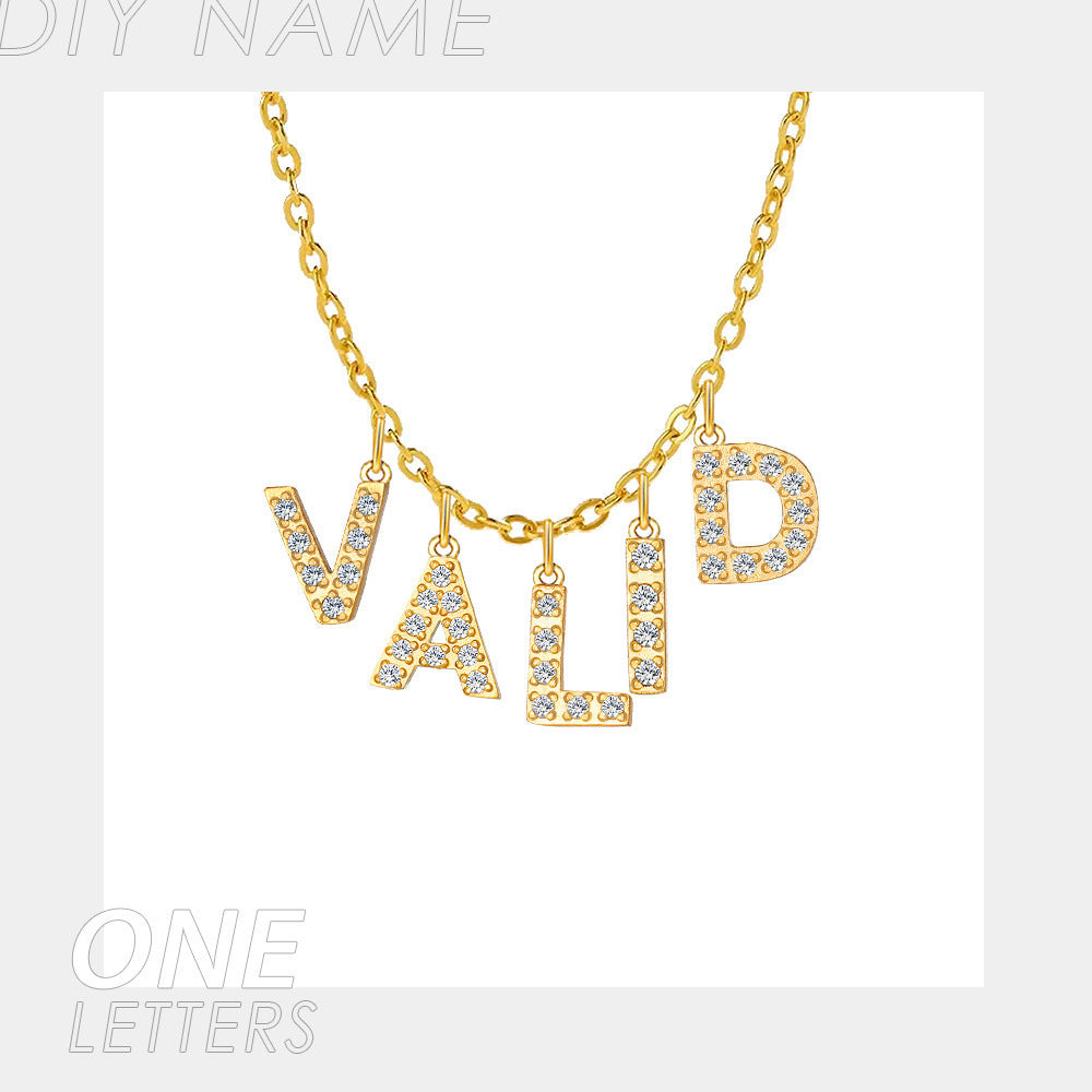 Micro Inlaid Brick And Stone 26 Letter Name Necklace Pendant