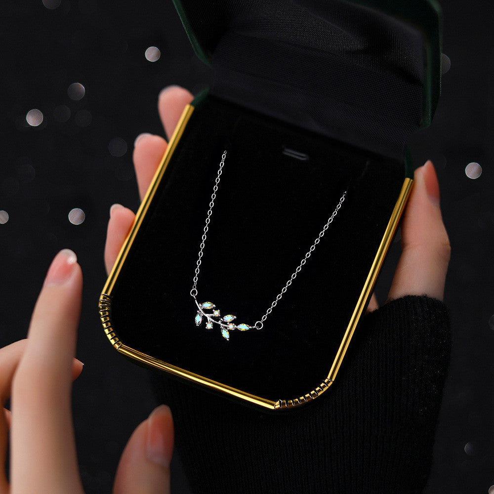 Sterling Silver Colorful Zircon Branch Necklace