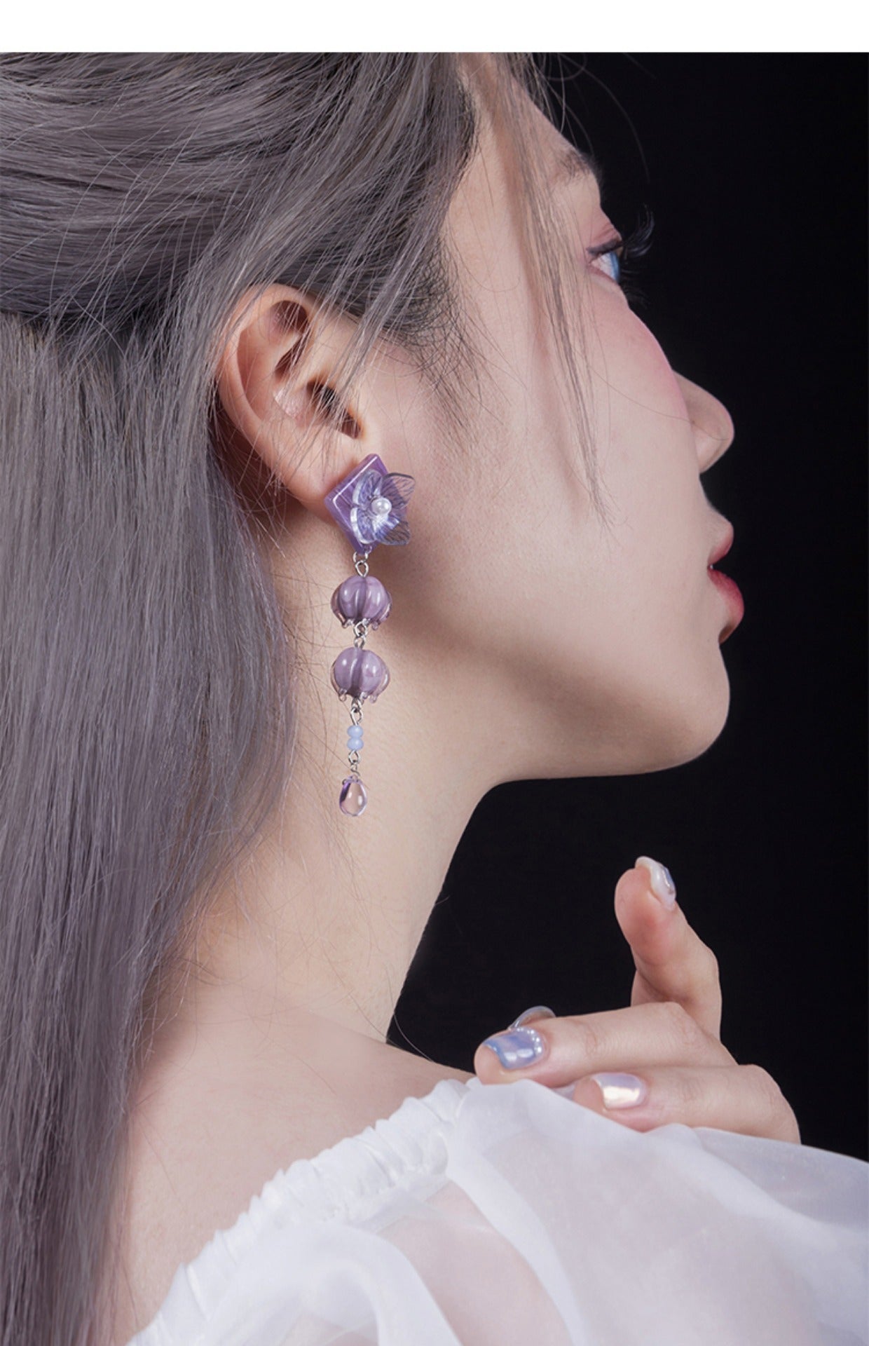 Boucles d'Oreilles Fleur Vintage Violet Clip d'Oreille Non Perçant