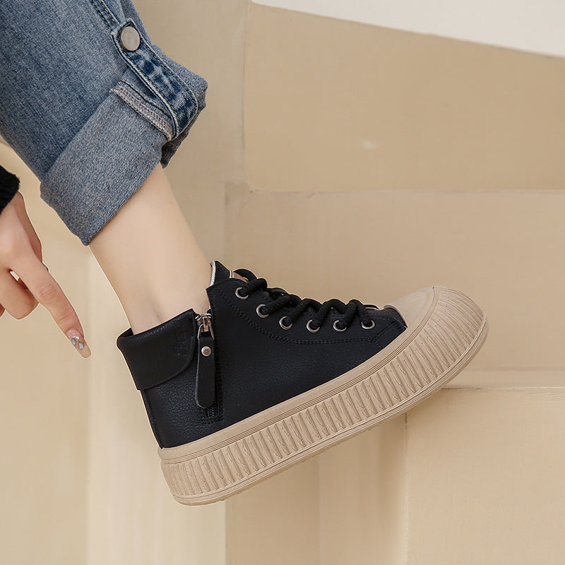 Chaussures blanches à fermeture éclair latérale pour femmes, chaussures de skate de sport décontractées