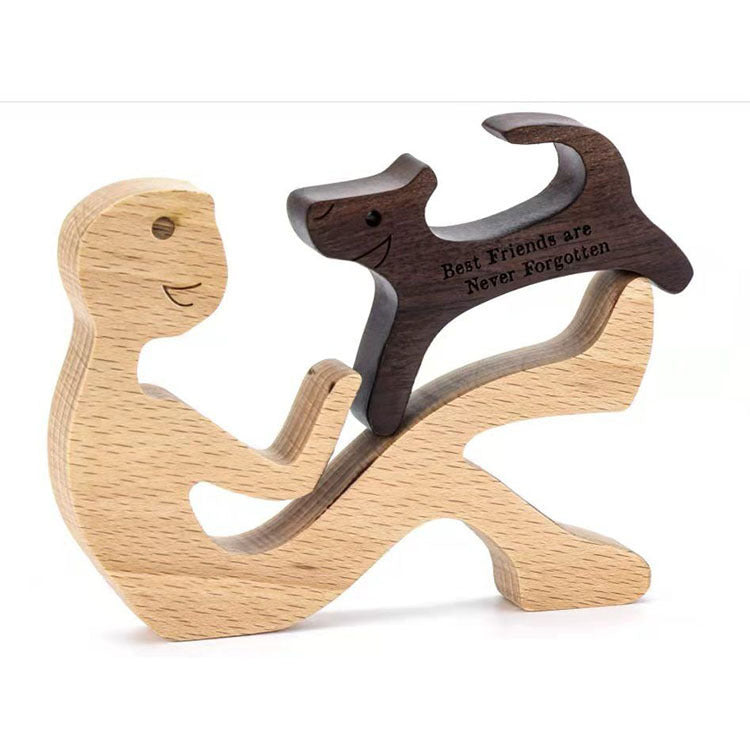 Figurine de chien en bois à faire soi-même, Sculpture de décoration de maison, un homme et un chien, Sculpture en bois, cadeaux de noël, modèle de décoration