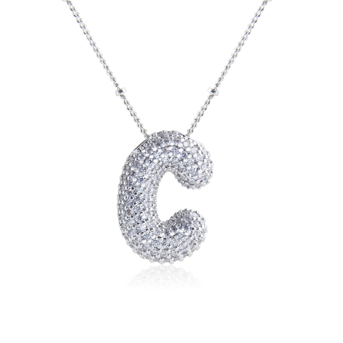 European And American Letter Necklace Inlaid With Zircon Hollow Copper White Gold Plated