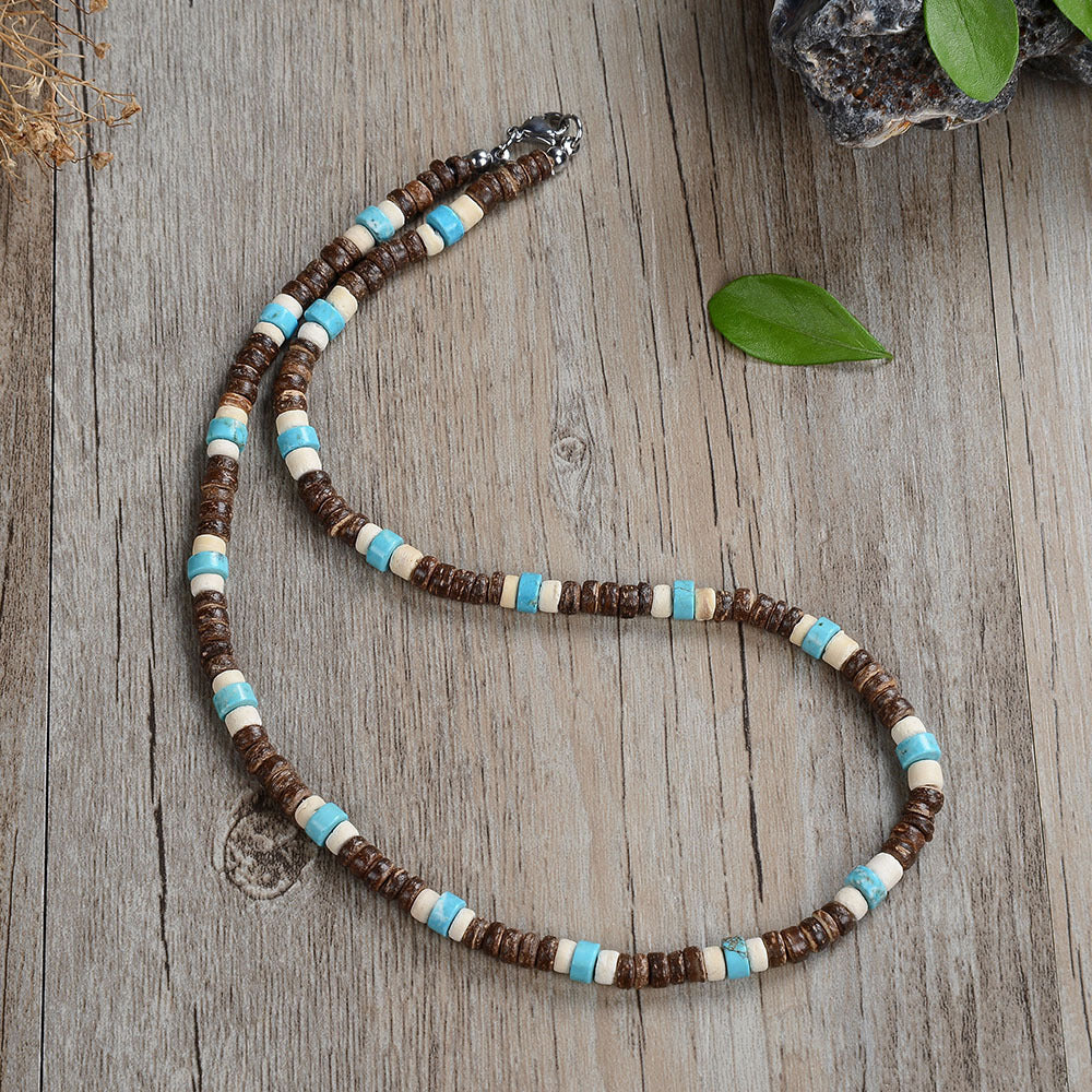 Collar de turquesa y carbón de cáscara de coco Accesorios de acero inoxidable