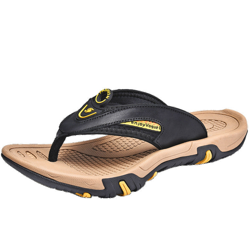 Chanclas para hombre Cuero genuino Verano Transpirable Plataforma antideslizante Zapatillas de playa al aire libre