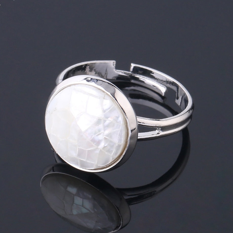 Women's Shell Ornament Convex Adjustable Stitching Circular Section Ring
