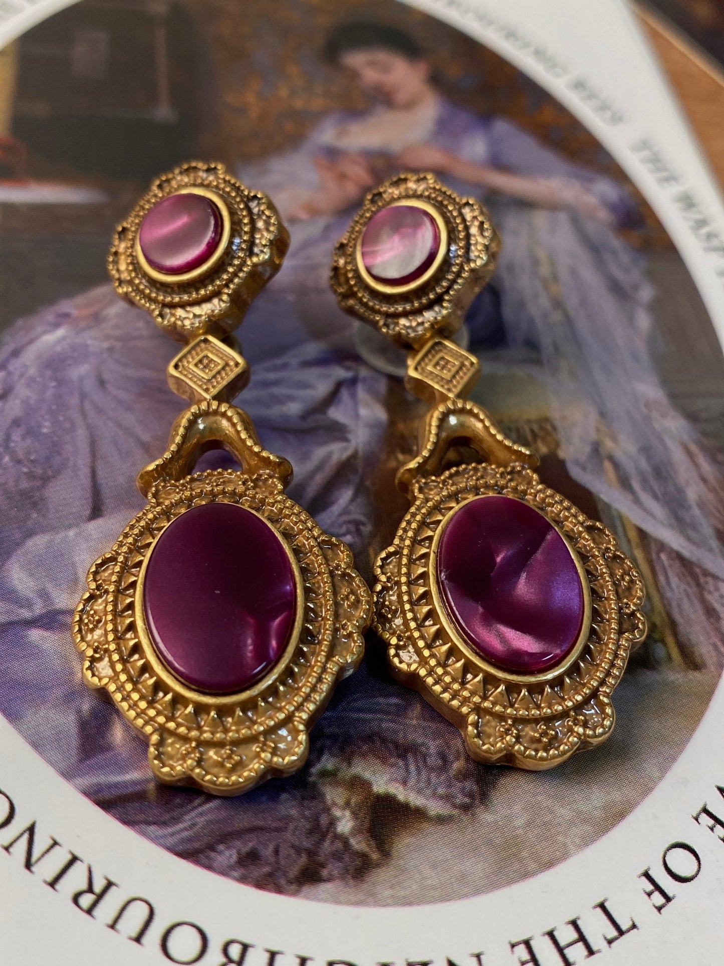 Boucles d'oreilles antiques en Bronze et or, motif nuage peint à la main