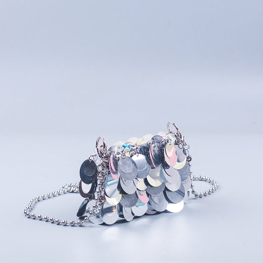 Sac messager à bandoulière pailleté avec chaîne de sac tissé pour femmes fait à la main