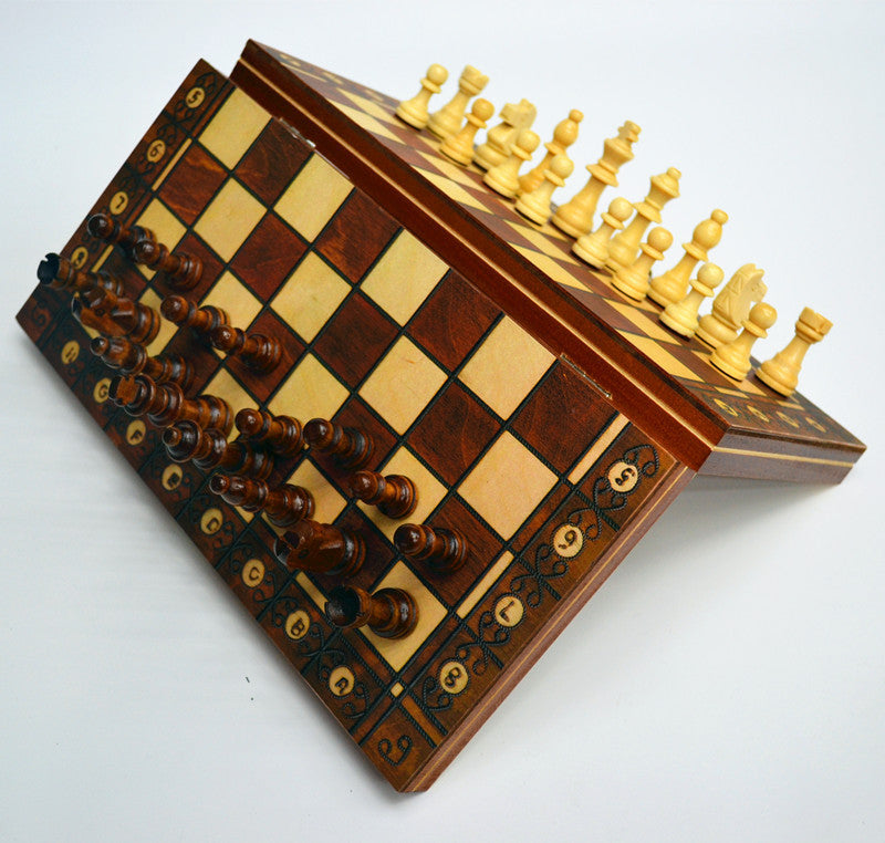 Jeu d'échecs magnétique en bois 3 en 1 pliable