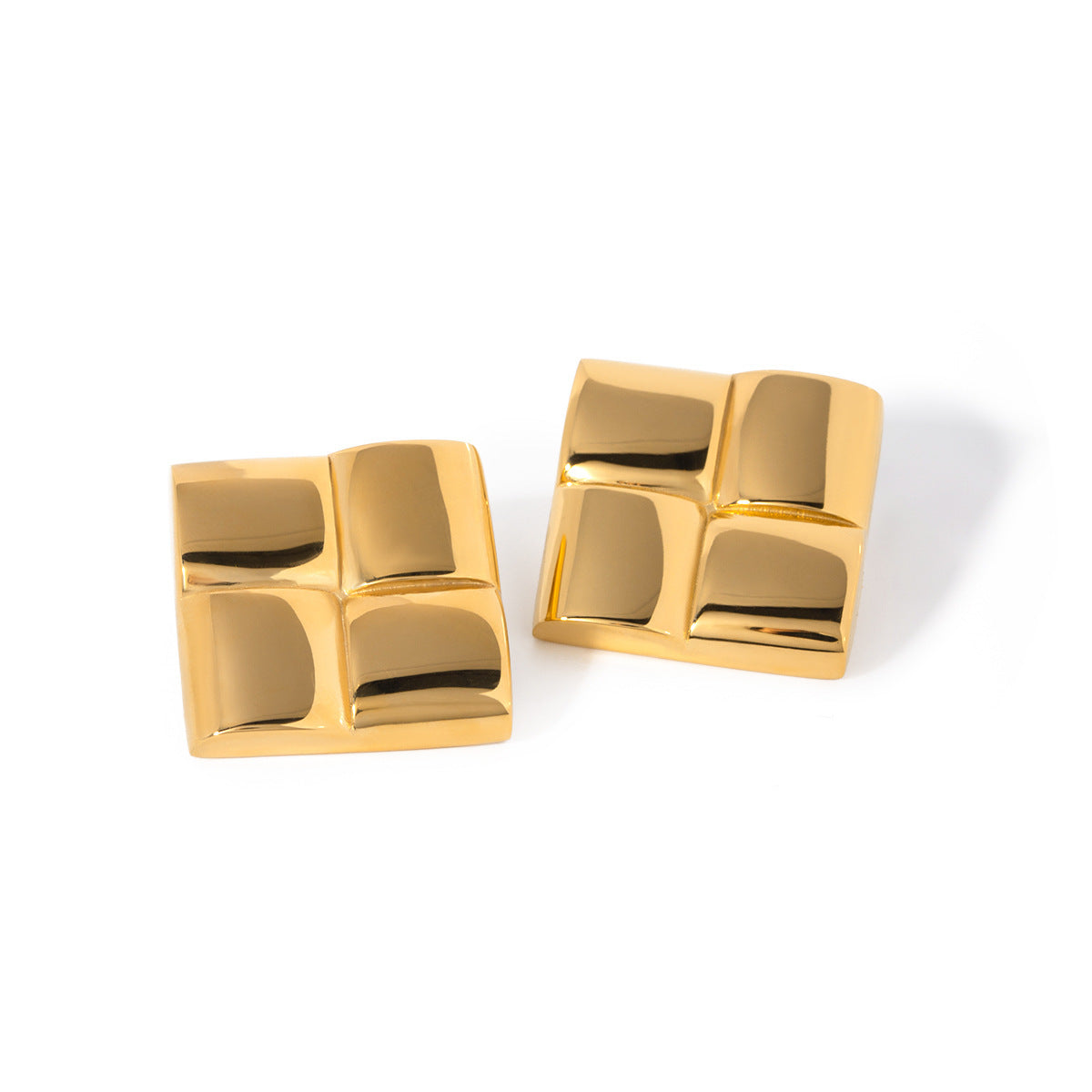 18K Gold Stainless Steel Glossy Cross Texture Earrings