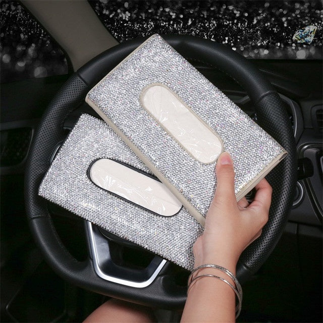 Boîte à mouchoirs en cuir PU cristal, Style suspendu universel, pare-soleil de voiture