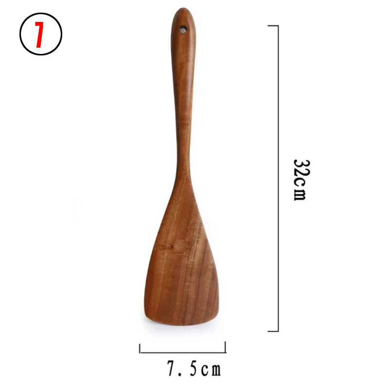 Vaisselle en bois naturel de teck de thaïlande, cuillère louche tourneuse longue passoire à riz écumoire cuillères de cuisine cuillère ensemble d'outils de cuisine