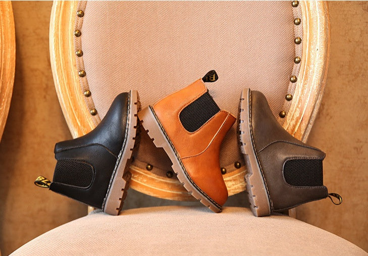 Chaussures pour enfants d'automne et d'hiver bottes courtes bottes en cuir pour garçons filles Europe et États-Unis grandes bottes pour enfants bottes simples 