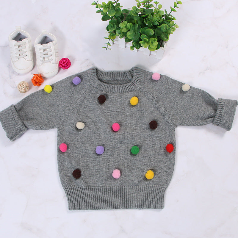 Cárdigan de invierno para niñas, suéter para niños, diseño de bolas, cárdigans tejidos para bebés, suéter informal para niños pequeños, suéter de lana para niñas