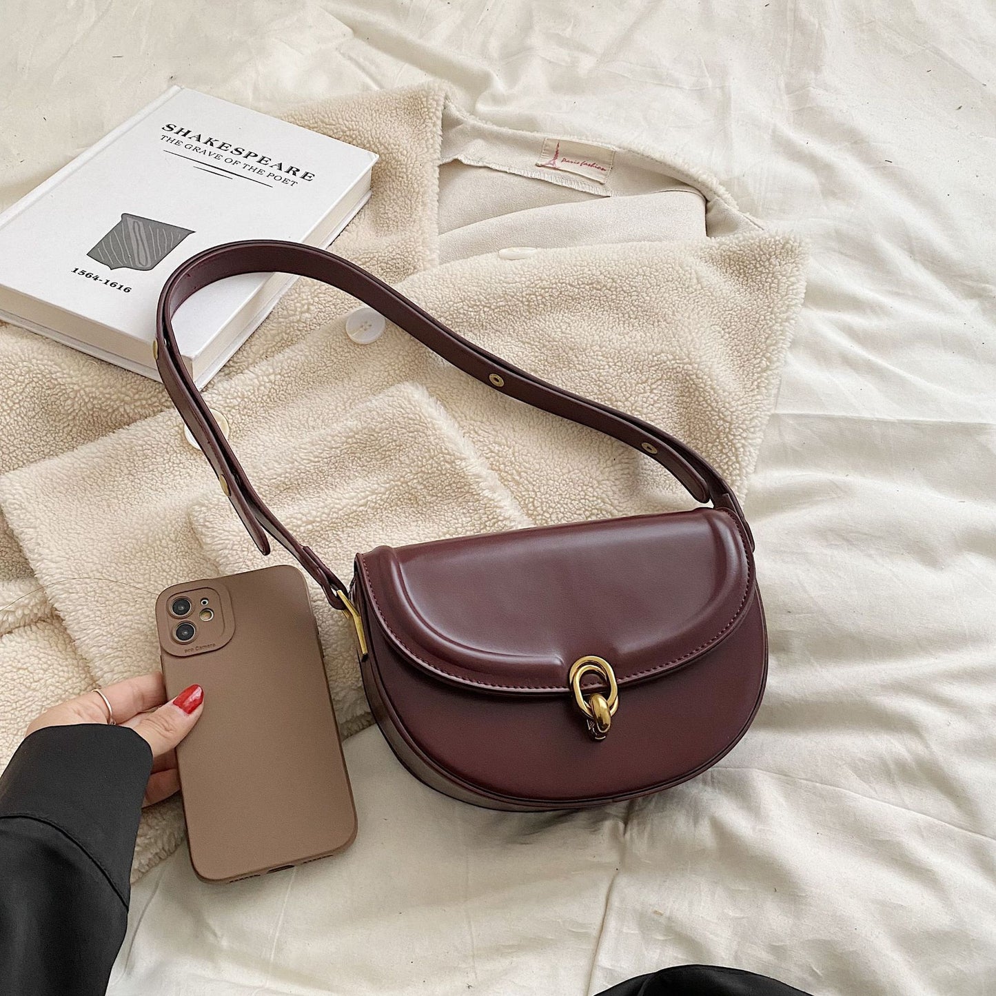 Bolso retro para mujer, bolso de hombro que combina con todo a la moda