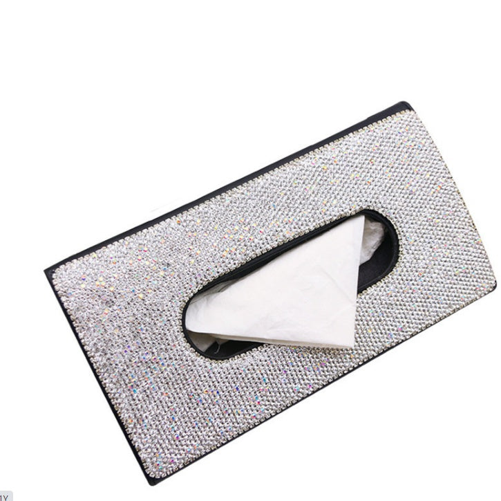 Boîte à mouchoirs en cuir PU cristal, Style suspendu universel, pare-soleil de voiture