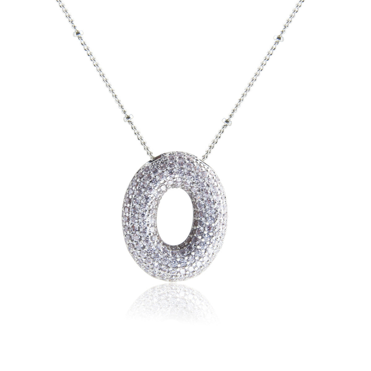 European And American Letter Necklace Inlaid With Zircon Hollow Copper White Gold Plated