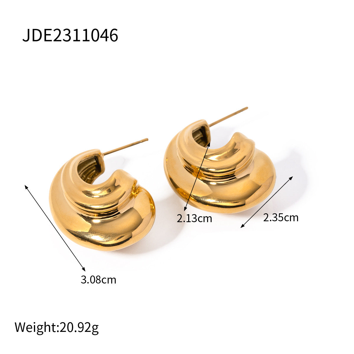 Pendientes en forma de C de acero inoxidable en oro de 18 quilates serie geométrica minimalista