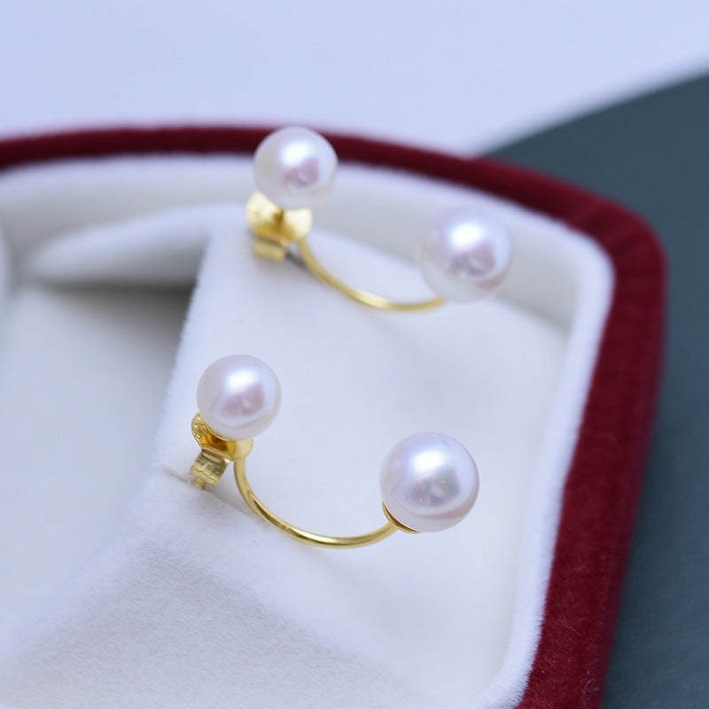 Boucles d'oreilles Double perle en argent S925 pour femme