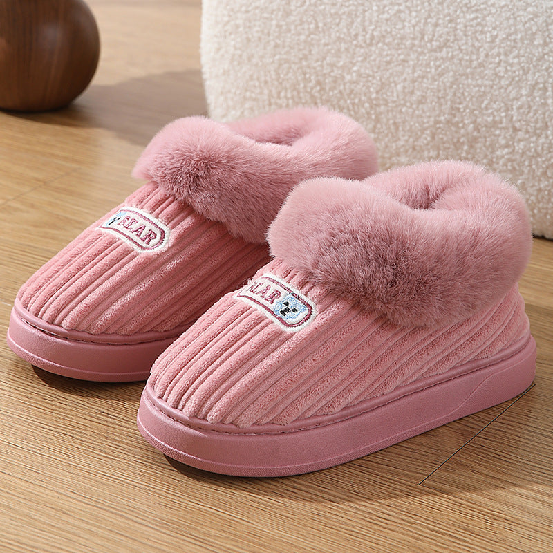 Pantoufles d'hiver chaudes pour femmes et hommes, chaussures en coton à talons recouverts de peluche, pantoufles moelleuses antidérapantes à semelles épaisses pour l'intérieur et l'extérieur