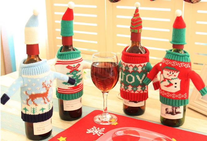 Conjunto de botellas navideñas de punto