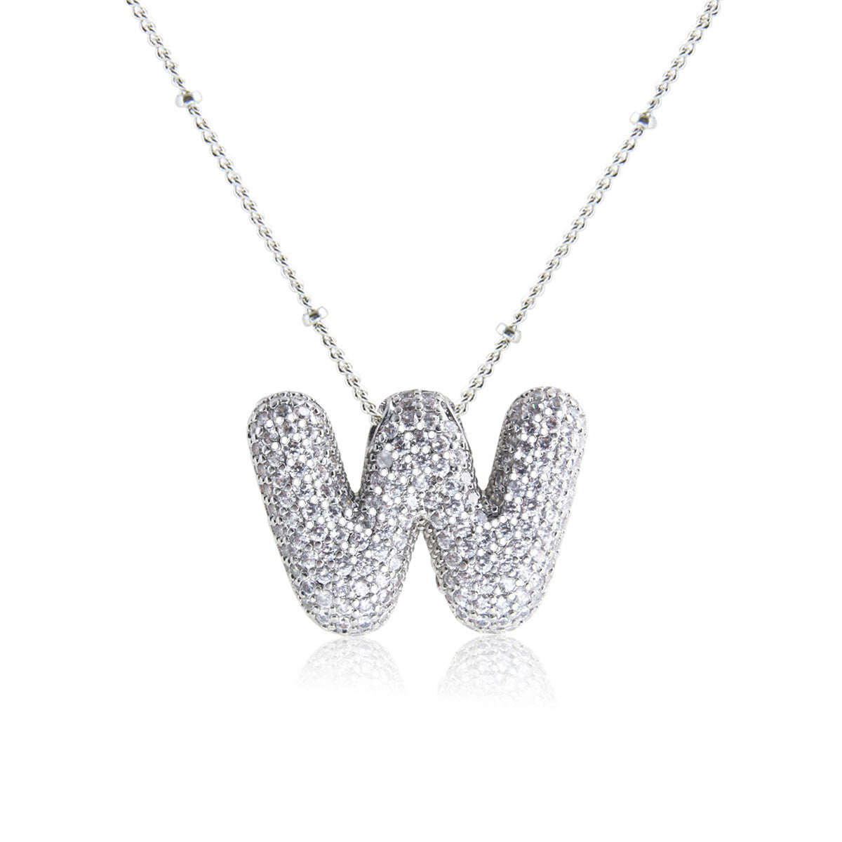 European And American Letter Necklace Inlaid With Zircon Hollow Copper White Gold Plated