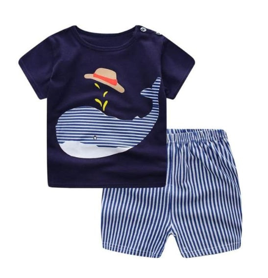 Vêtements d'été pour enfants, costume à manches courtes, en coton, pour garçons et filles, petits enfants, dessin animé, deux pièces, nouvelle collection