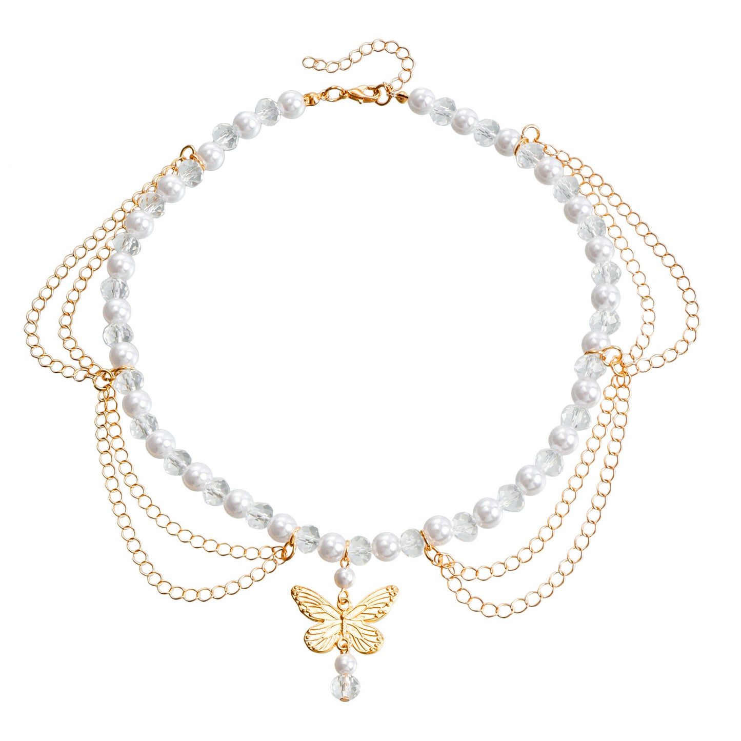 Collar de perlas brillantes de doble capa