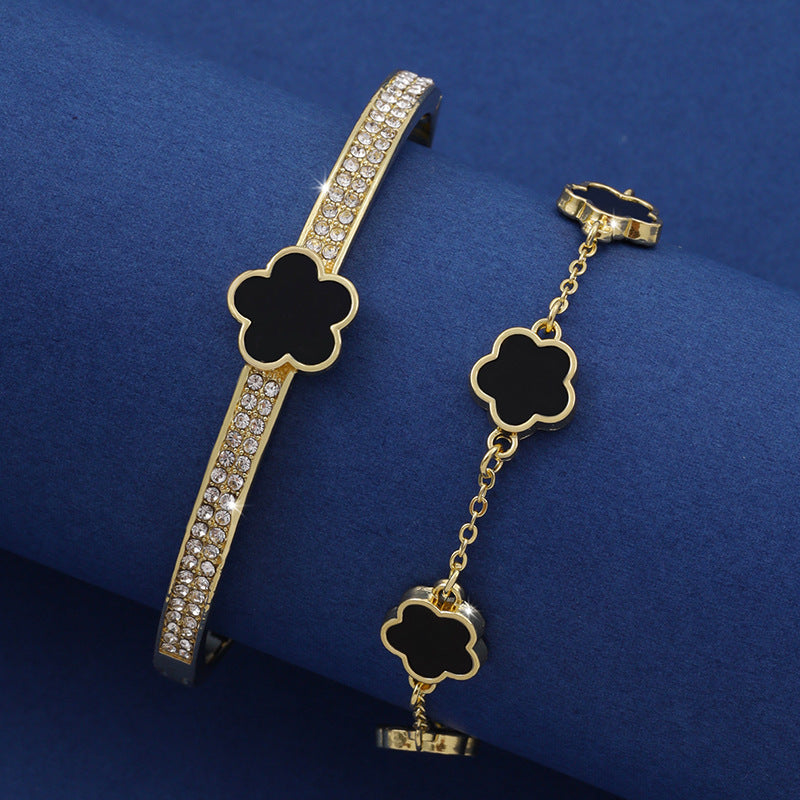 Bracelet porte-bonheur à cinq pétales de fleurs, deux pièces, à cinq feuilles, pour femmes
