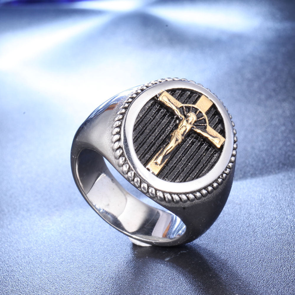Bague croix de Jésus au design simple pour hommes