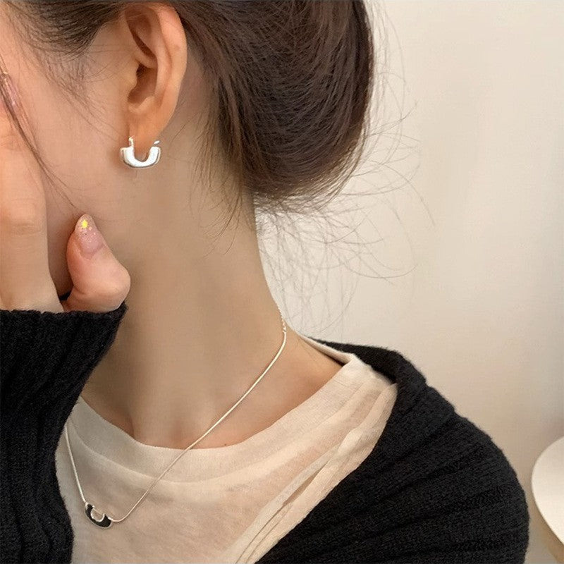 925 Sterling Silver Needle Pearl Stud Earrings Women's All-match Refined Simple