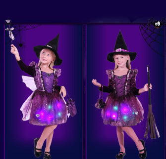 Halloween Children's Performance Costume Witch Princess Dress, Girl With Light Hair