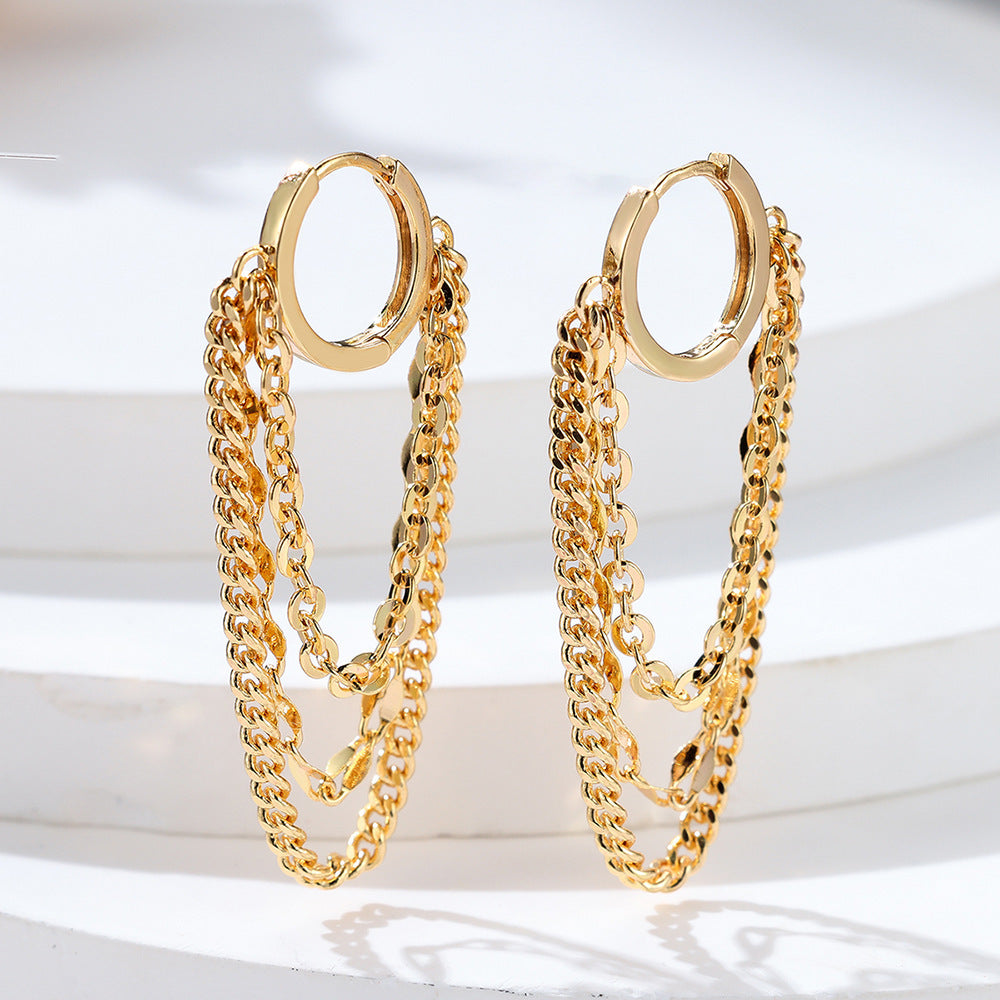 Gold Tassel Chain Earrings High Profile Fashion Round Ring