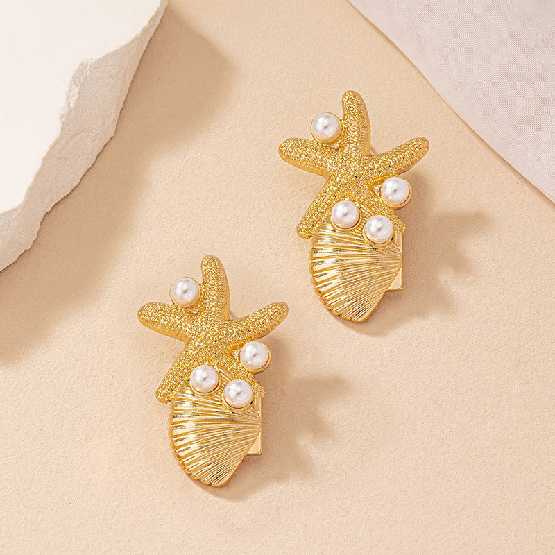 Boucles d'oreilles en forme d'étoile de mer, Style plage, clous d'oreilles en perles Vintage pour femmes