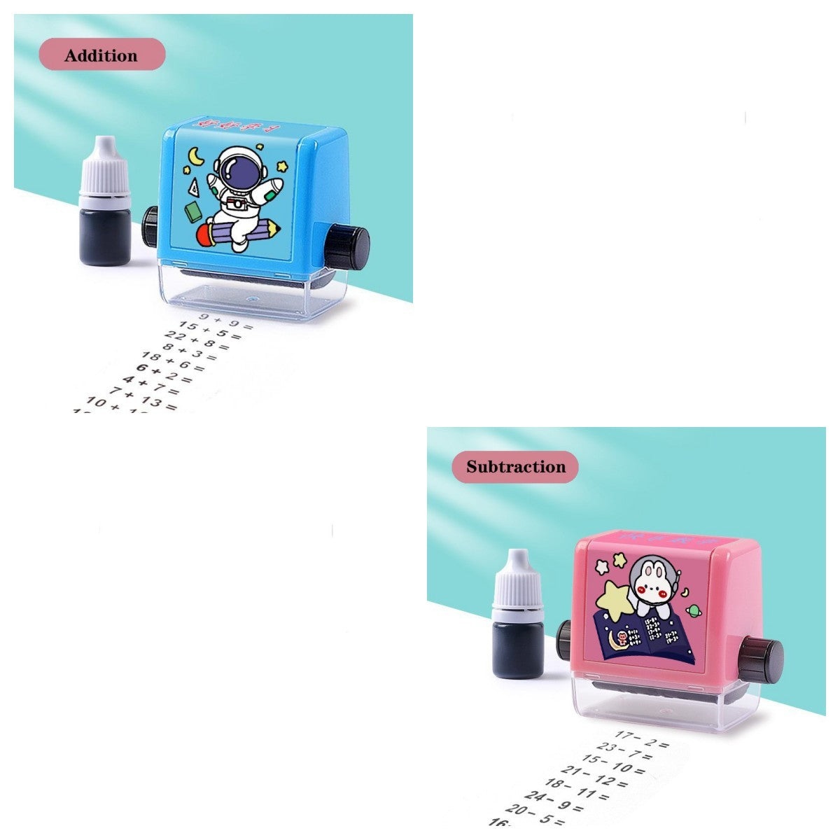 Sello de rodillo de matemáticas, suma, resta, multiplicación, división, práctica, tipo Digital, operación matemática, sello, alumnos, maestro